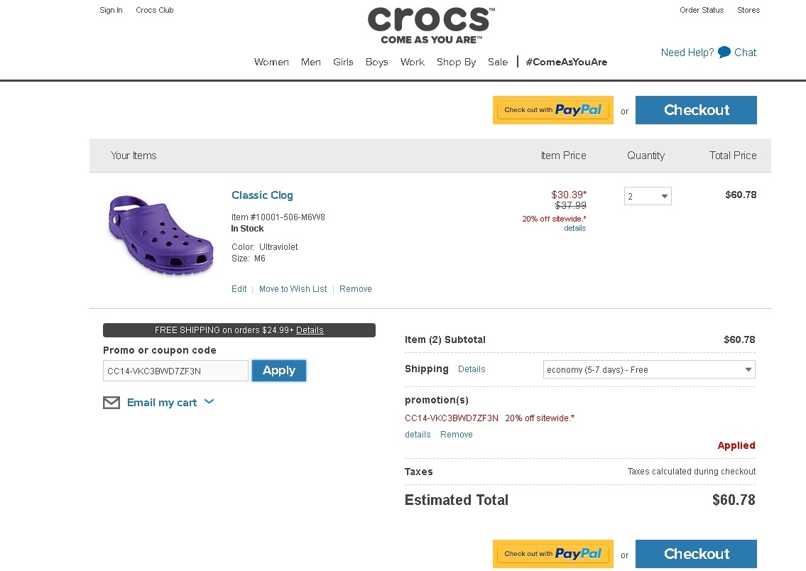 crocs shipping coupon
