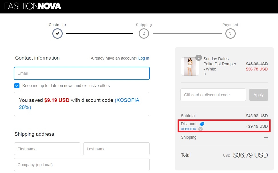fashion nova coupon code and shipping
