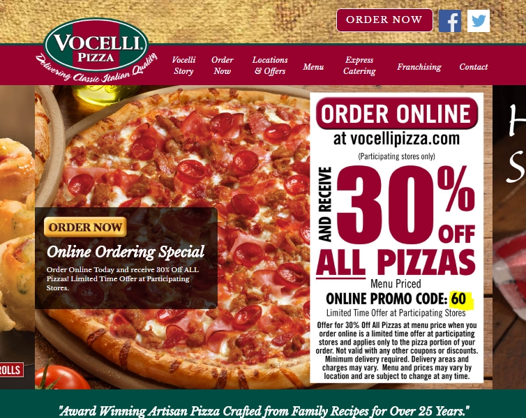 30 Off Vocelli Pizza Coupon Code 2017 Promo Code Dealspotr