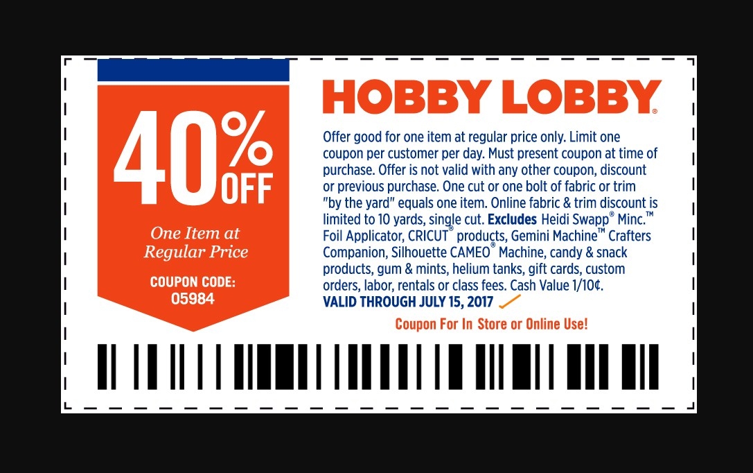 40 Off Hobby Lobby Coupon Code 2017 Hobby Lobby Code Dealspotr