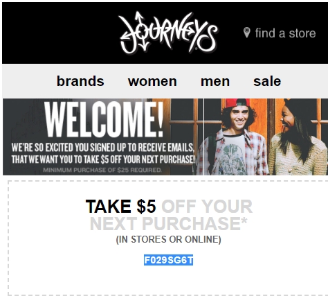 journeys $5 off $25 coupon text