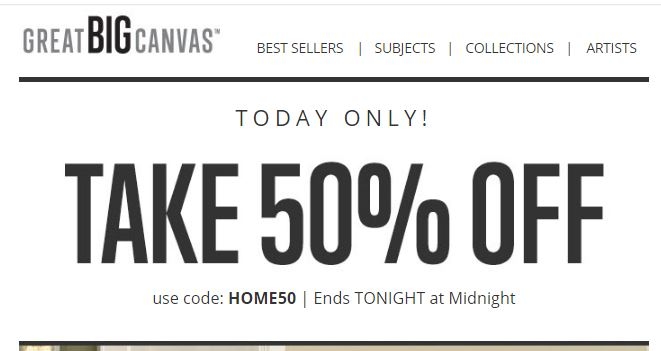 55% Off Great Big Canvas Coupon Code | Save $20 w/ Promo Code